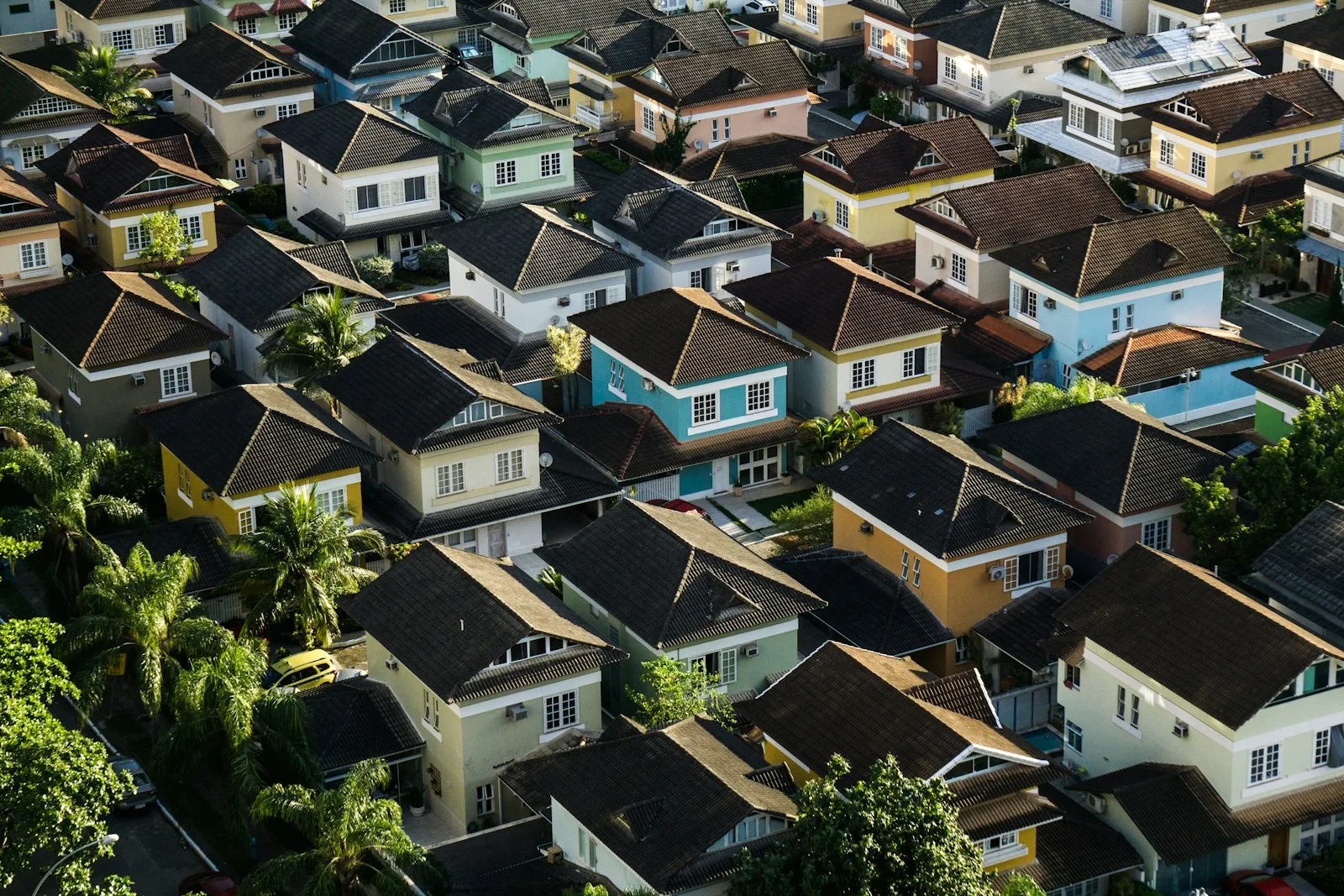 aerial view of suburban neighborhood houses